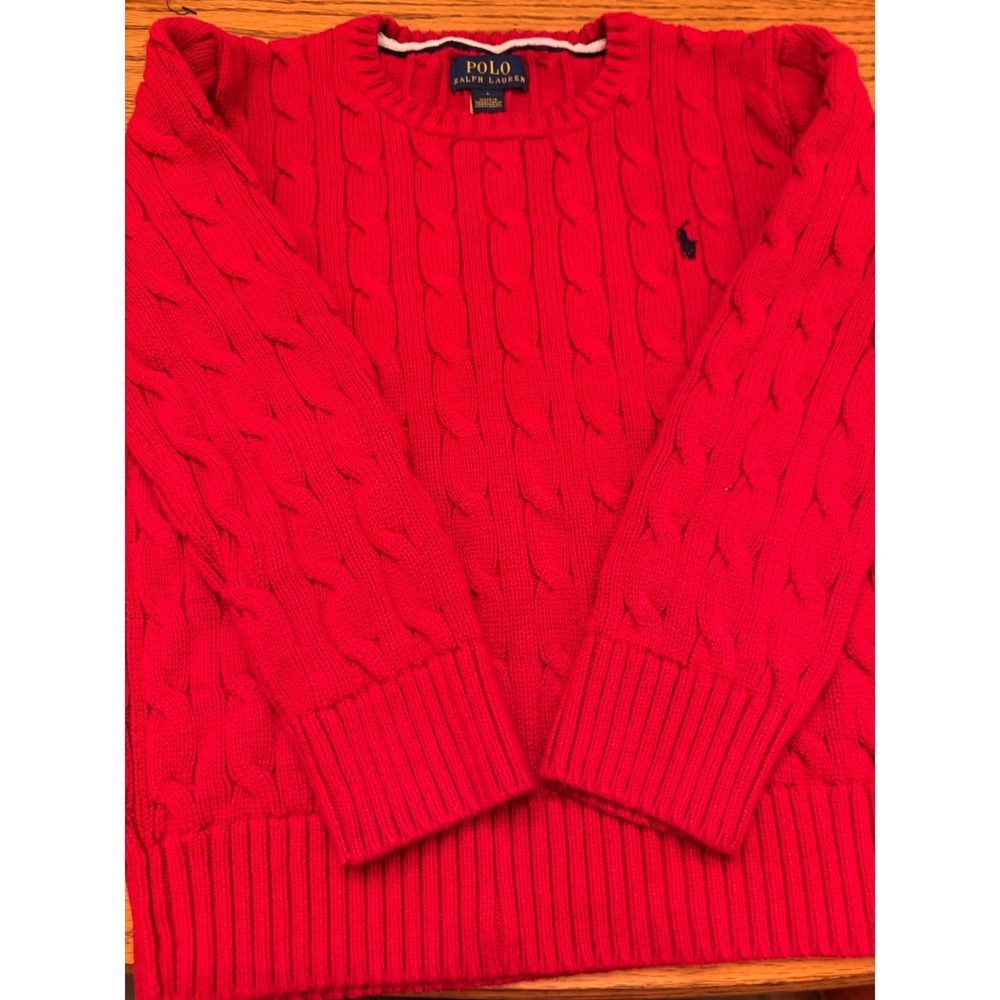 Polo Ralph Lauren Cable Knit Sweater Kids Size 6 Red Long Sleeve Cotton Pony